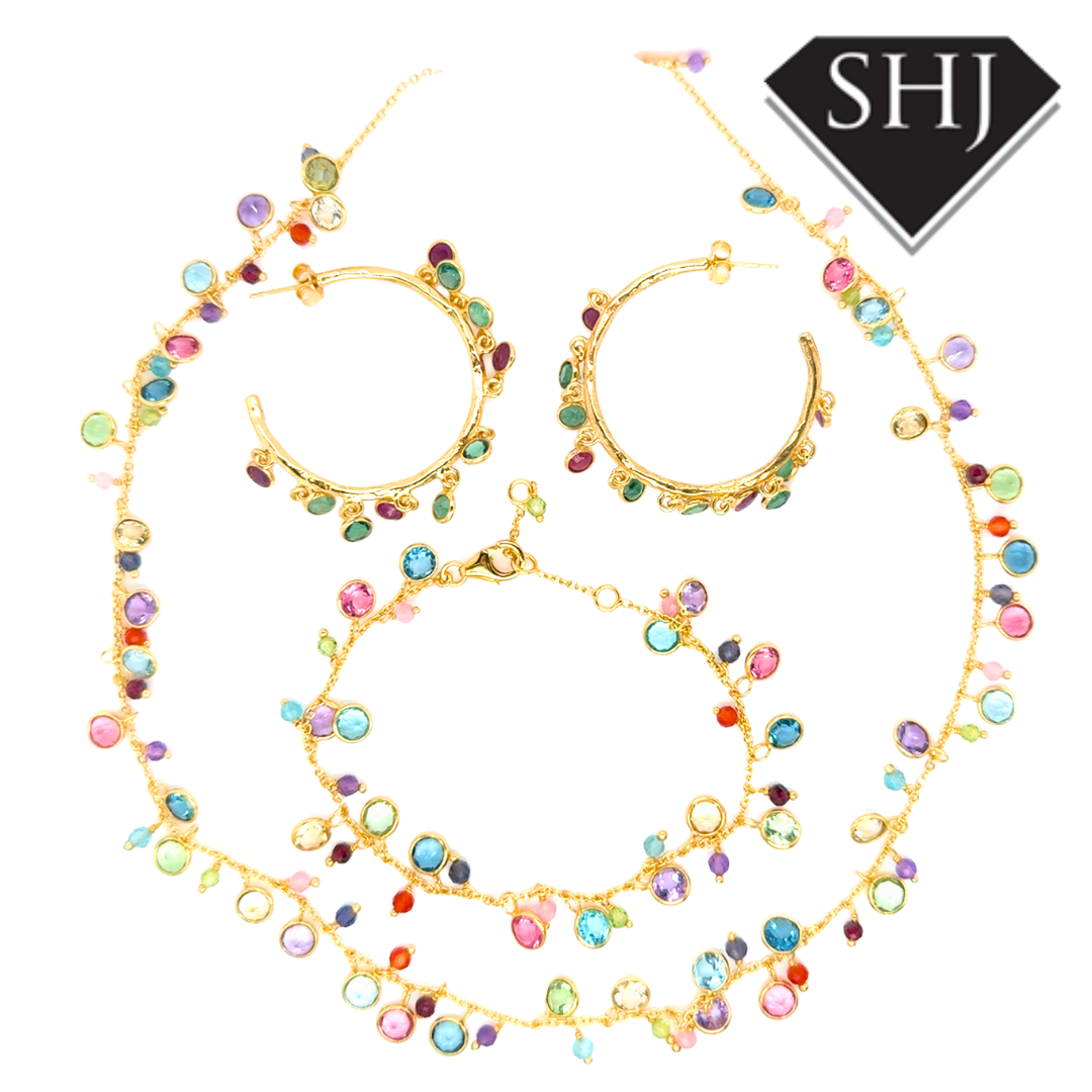 Silver 24ct Gold Plated Multi Gemstone Bracelet