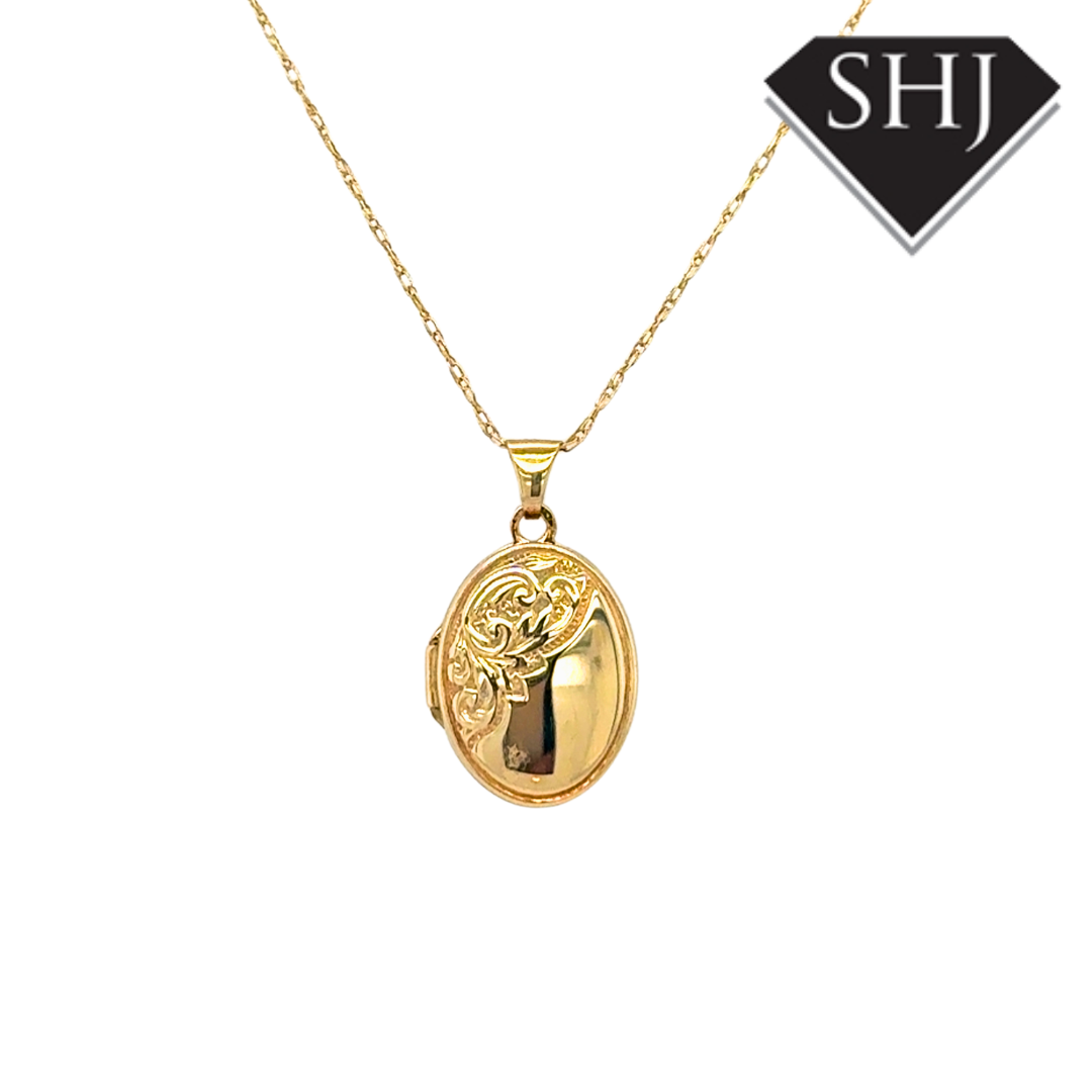 9ct Yellow Engraved Heart Locket & Chain