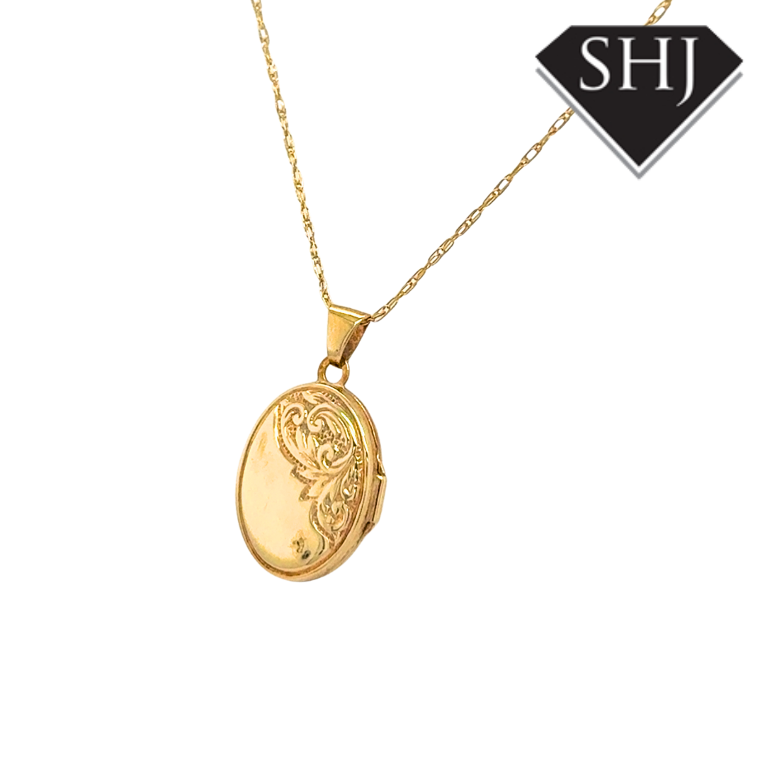 9ct Yellow Engraved Heart Locket & Chain