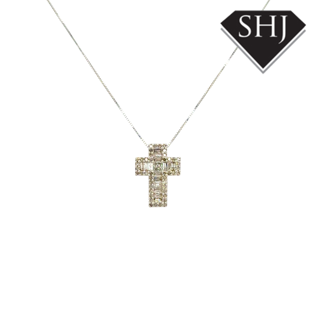 9ct White Gold Diamond Cross Pendant
