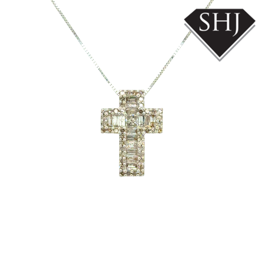 9ct White Gold Diamond Cross Pendant
