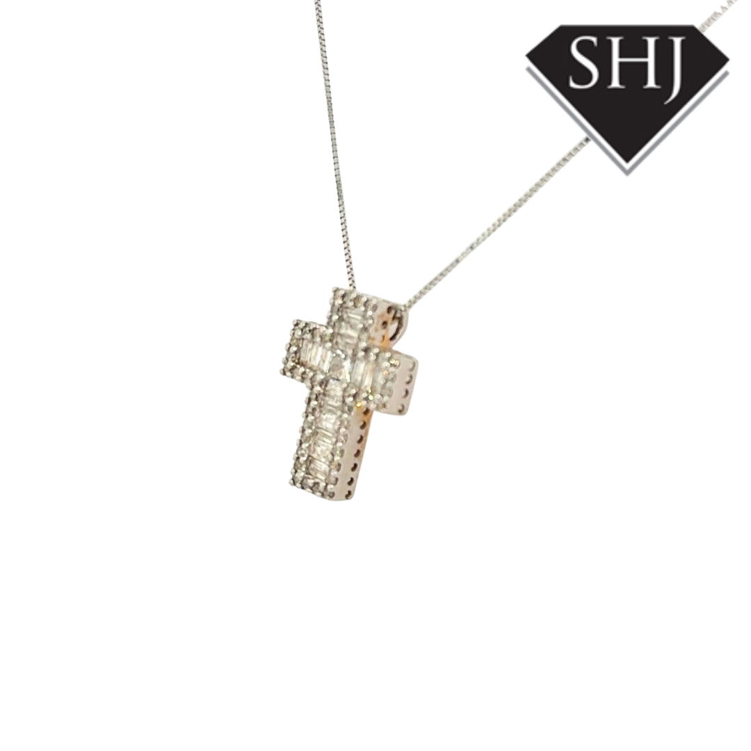 9ct White Gold Diamond Cross Pendant
