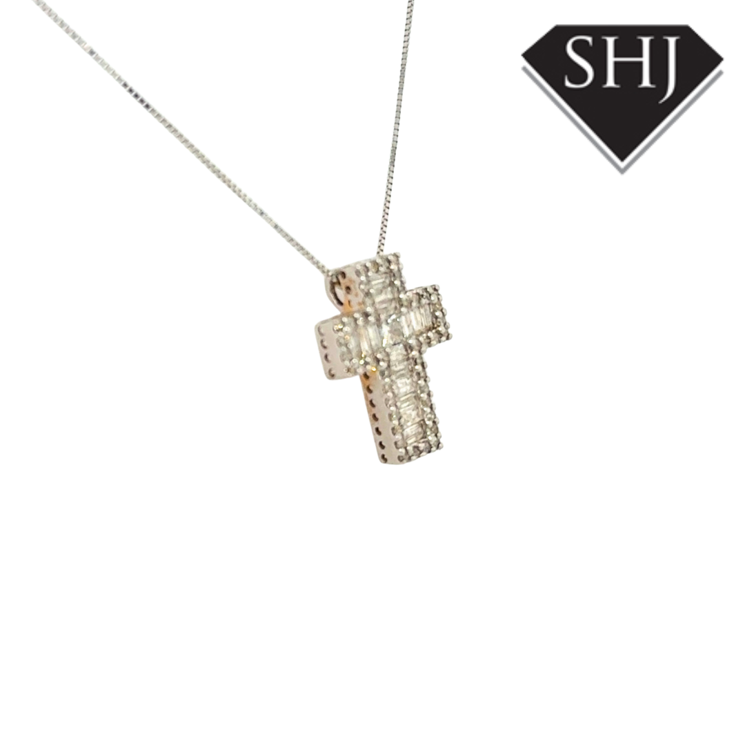 9ct White Gold Diamond Cross Pendant