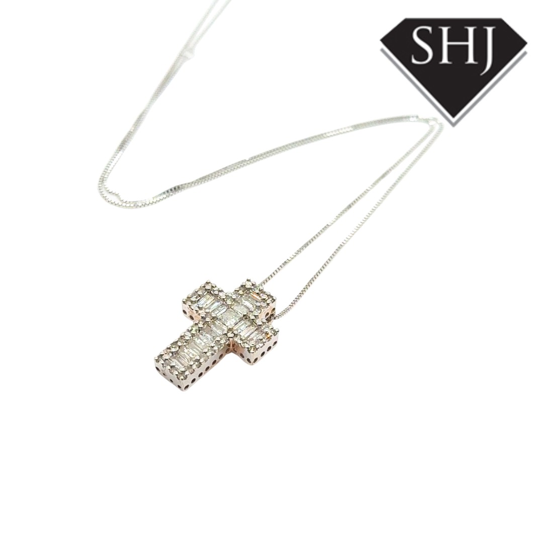 9ct White Gold Diamond Cross Pendant