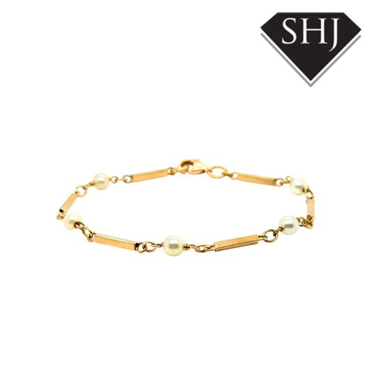 9ct Yellow Gold Pearl Bracelet