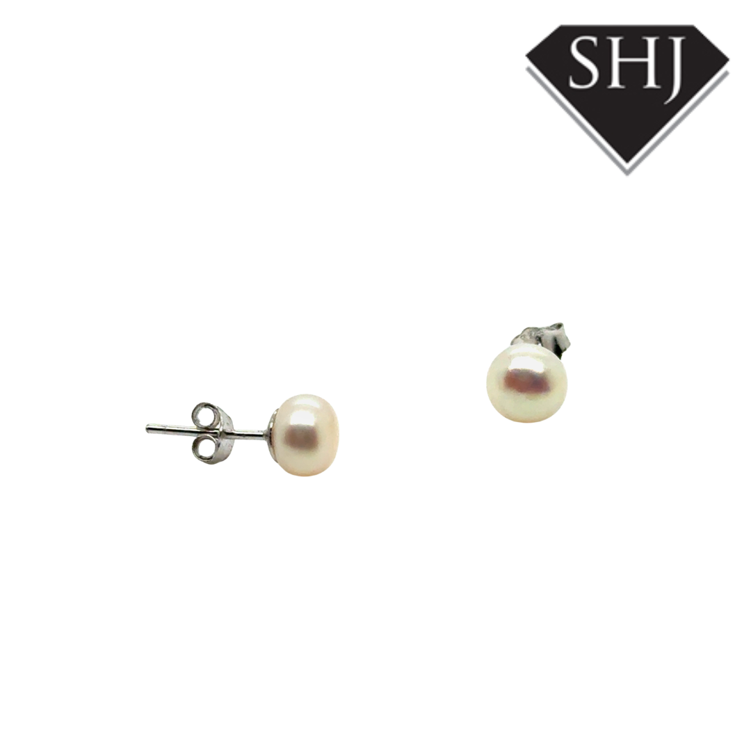 Silver Pearl Stud Earrings