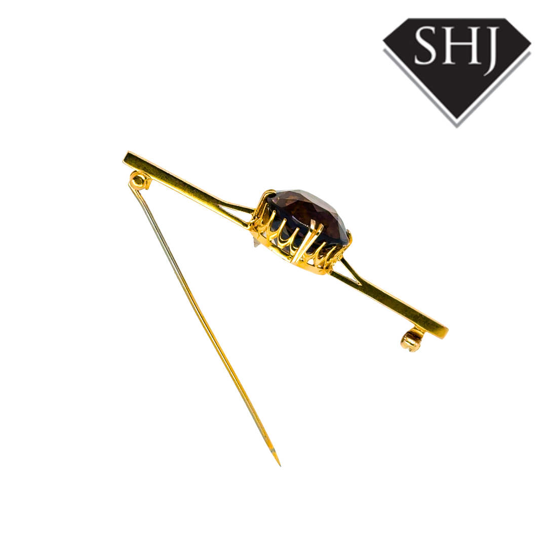 9ct Yellow Gold Smokey Quartz Bar Brooch
