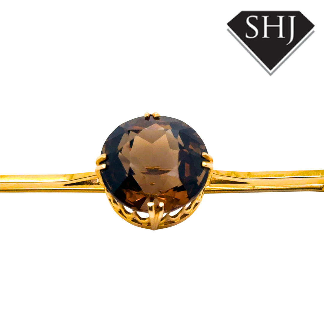 9ct Yellow Gold Smokey Quartz Bar Brooch