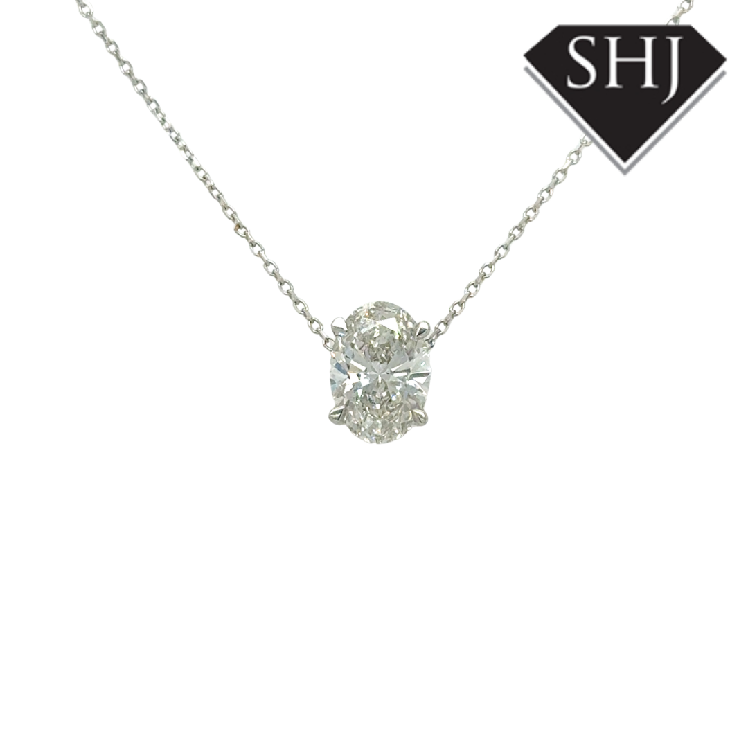 18ct White Gold Lab Grown Oval 2.04ct Diamond Pendant