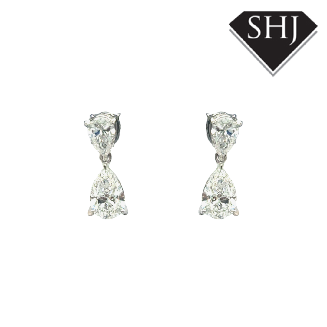 18ct White Gold Lab Grown 2.00ct Pear Diamond Drop Earrings