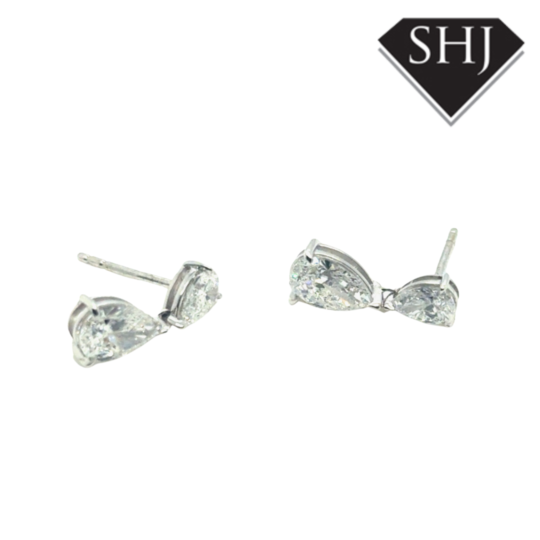 18ct White Gold Lab Grown 2.00ct Pear Diamond Drop Earrings