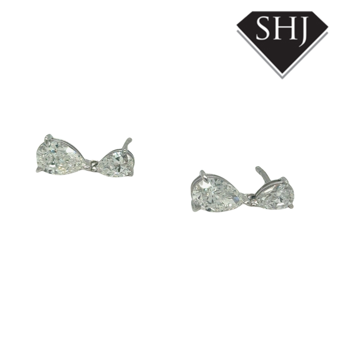 18ct White Gold Lab Grown 2.00ct Pear Diamond Drop Earrings