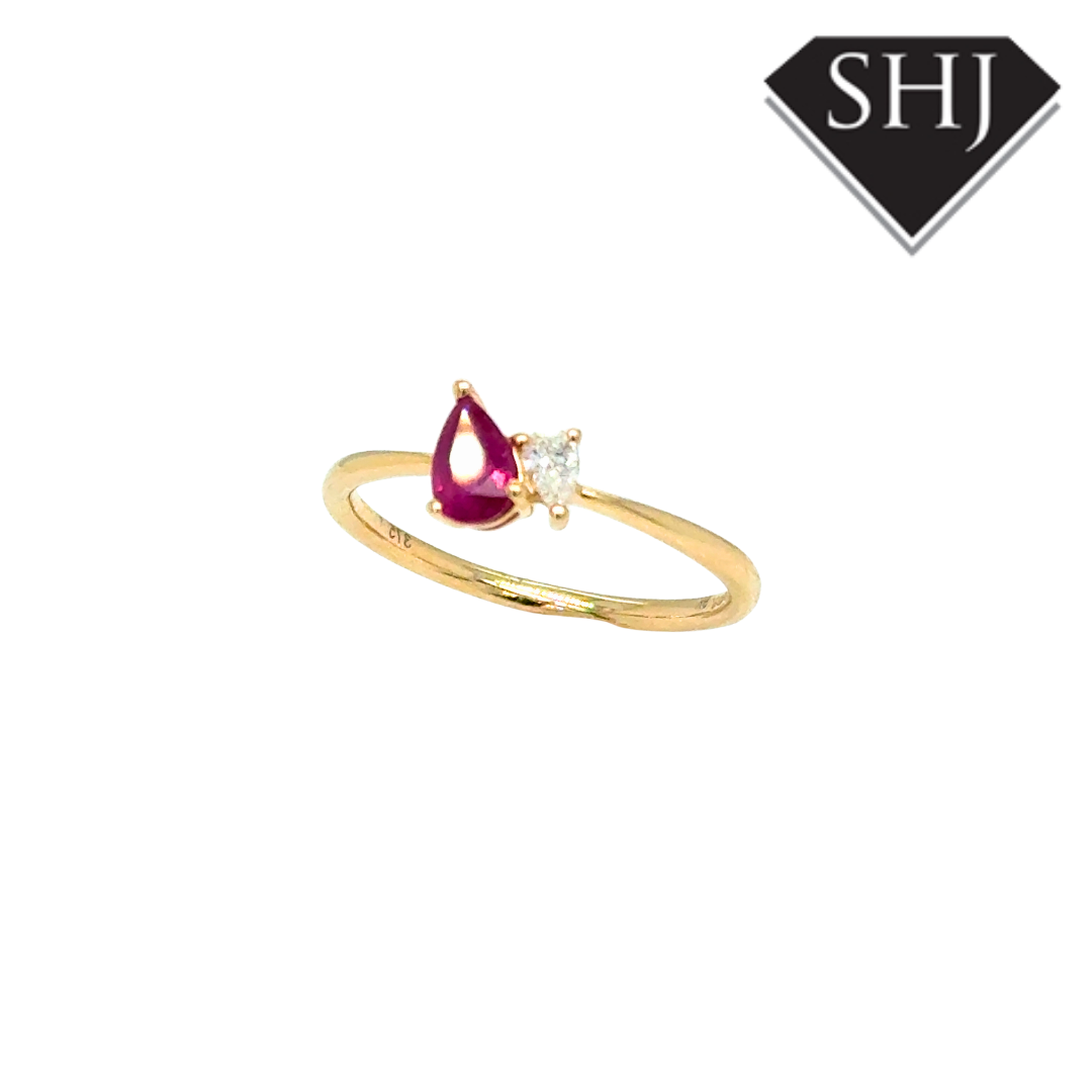 9ct Yellow Gold Pear 0.48ct Ruby & 0.09ct Diamond Ring