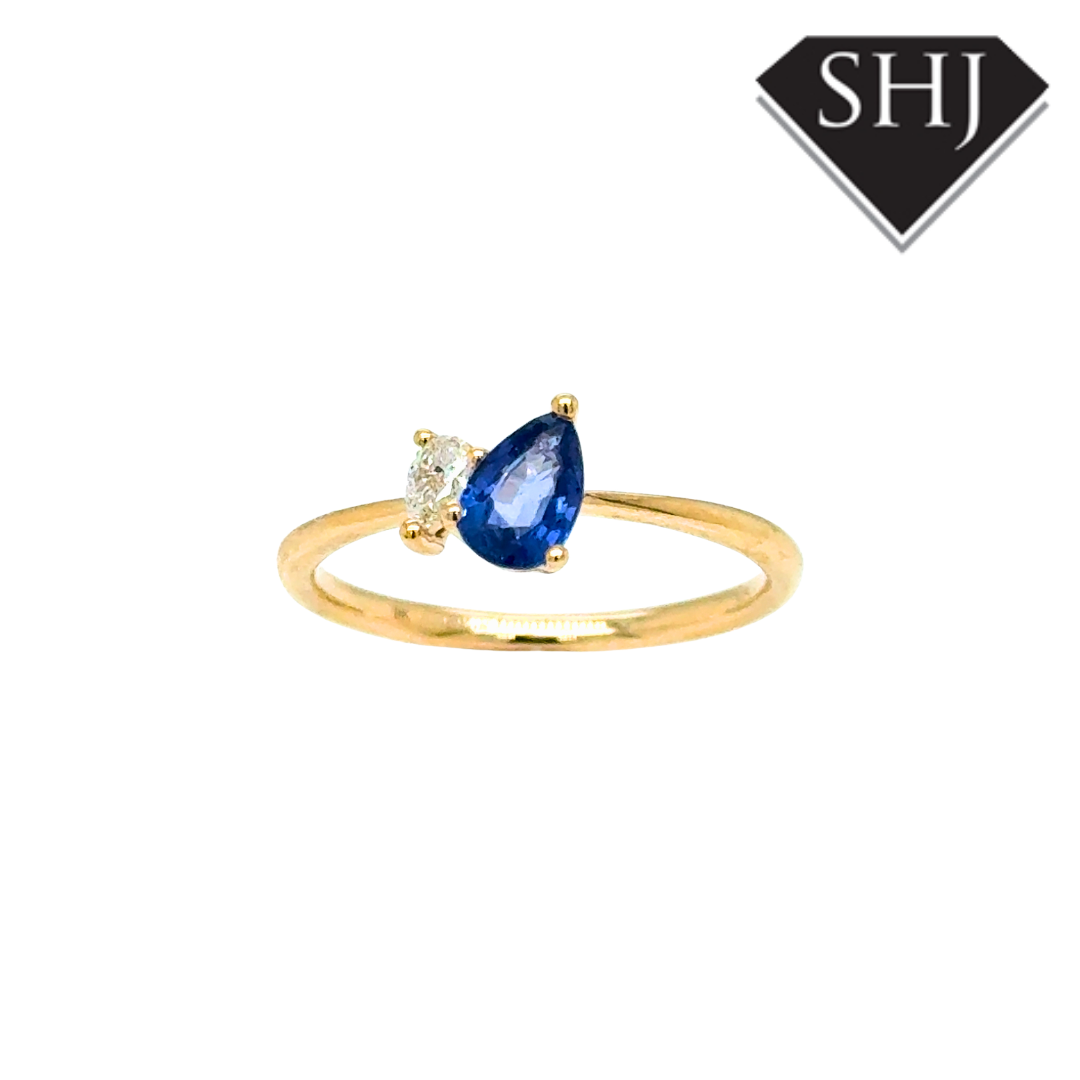 9ct Yellow Gold Pear 0.56ct Sapphire & 0.06ct Diamond Ring