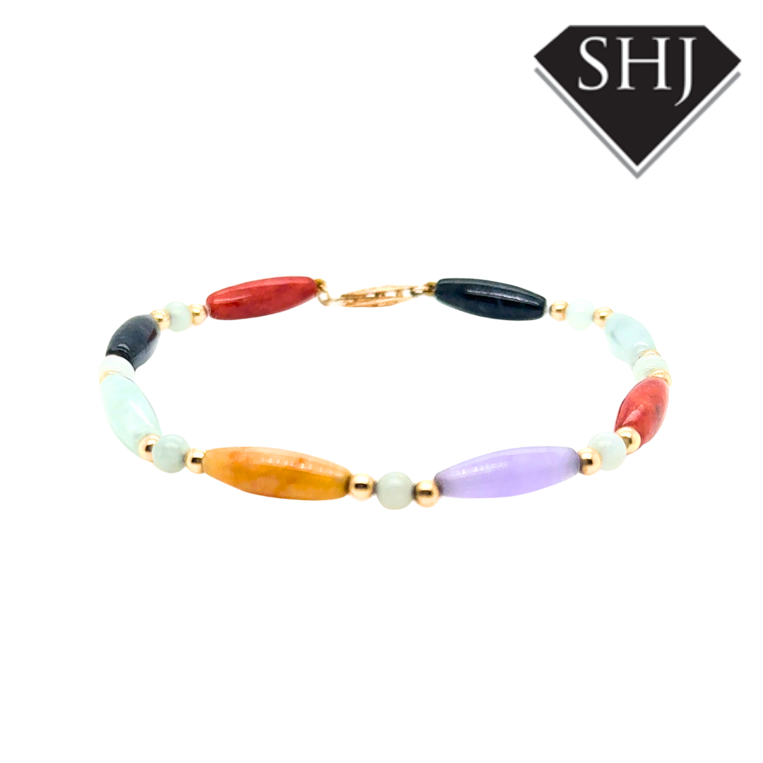 9ct Yellow Gold Jade Coloured Bracelet