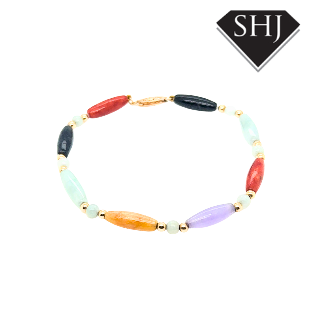 9ct Yellow Gold Jade Coloured Bracelet