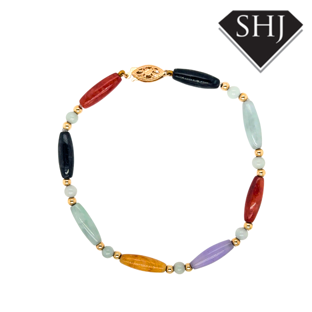 9ct Yellow Gold Jade Coloured Bracelet