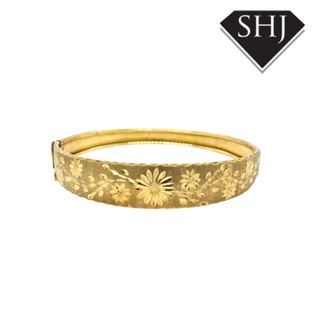 9CT Yellow Gold Floral Bangle