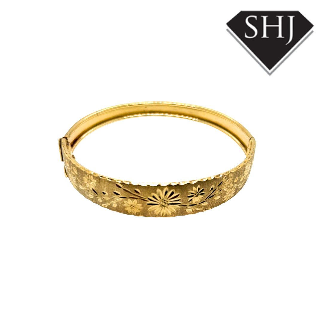 9CT Yellow Gold Floral Bangle