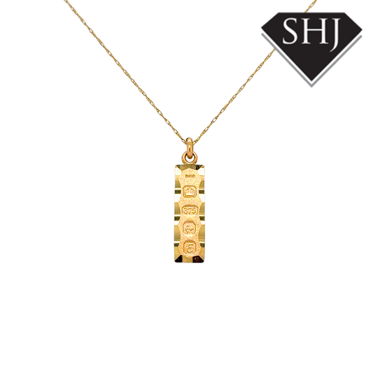 9ct Yellow Gold Ignot Pendant & Chain