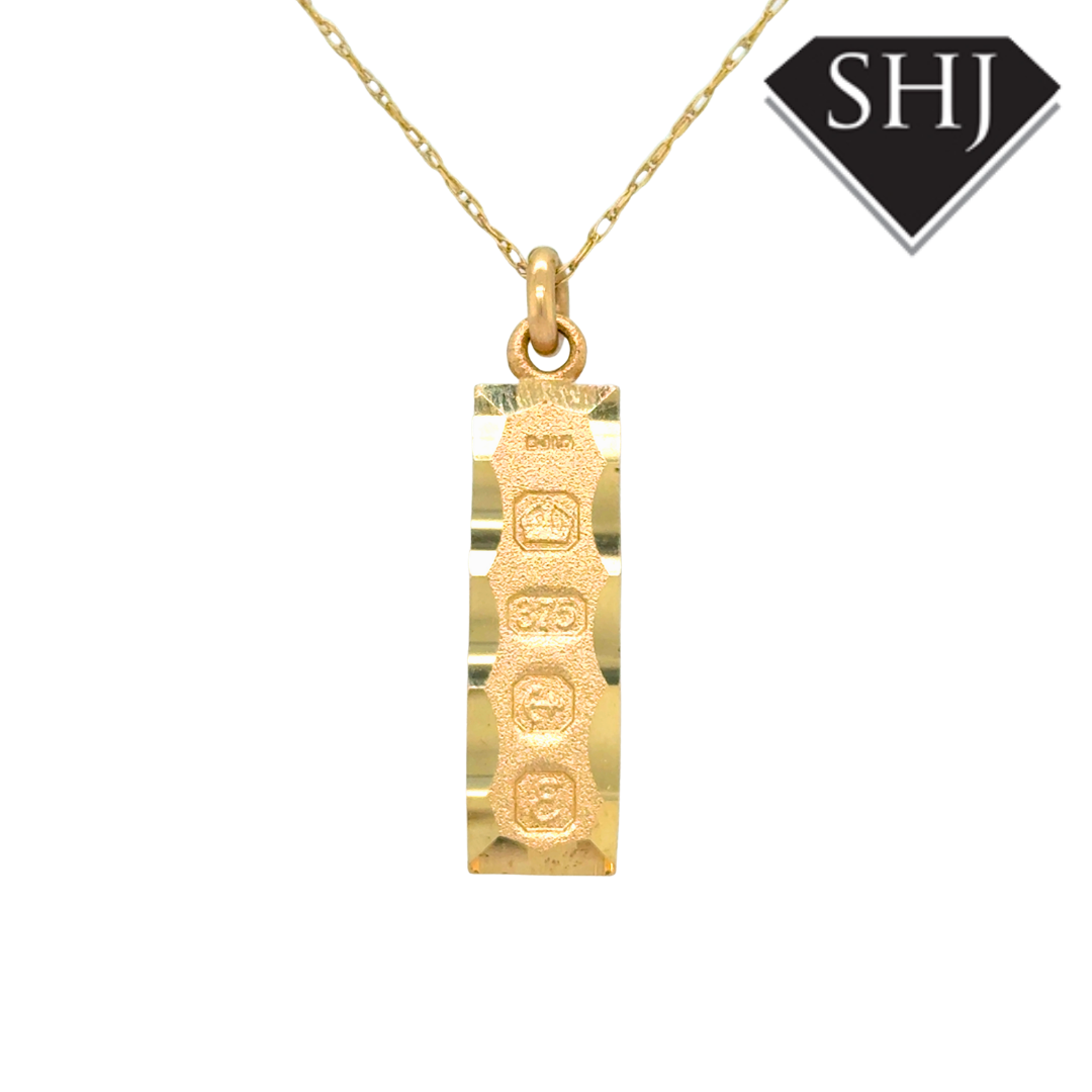 9ct Yellow Gold Ignot Pendant & Chain