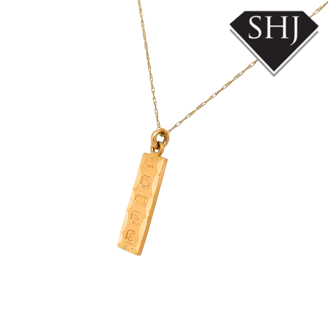 9ct Yellow Gold Ignot Pendant & Chain