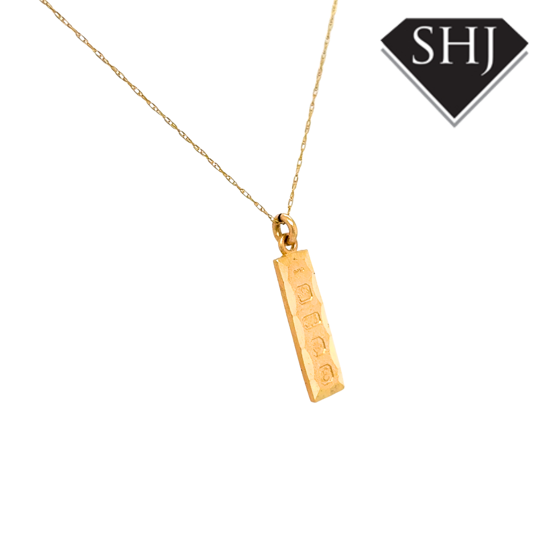 9ct Yellow Gold Ignot Pendant & Chain