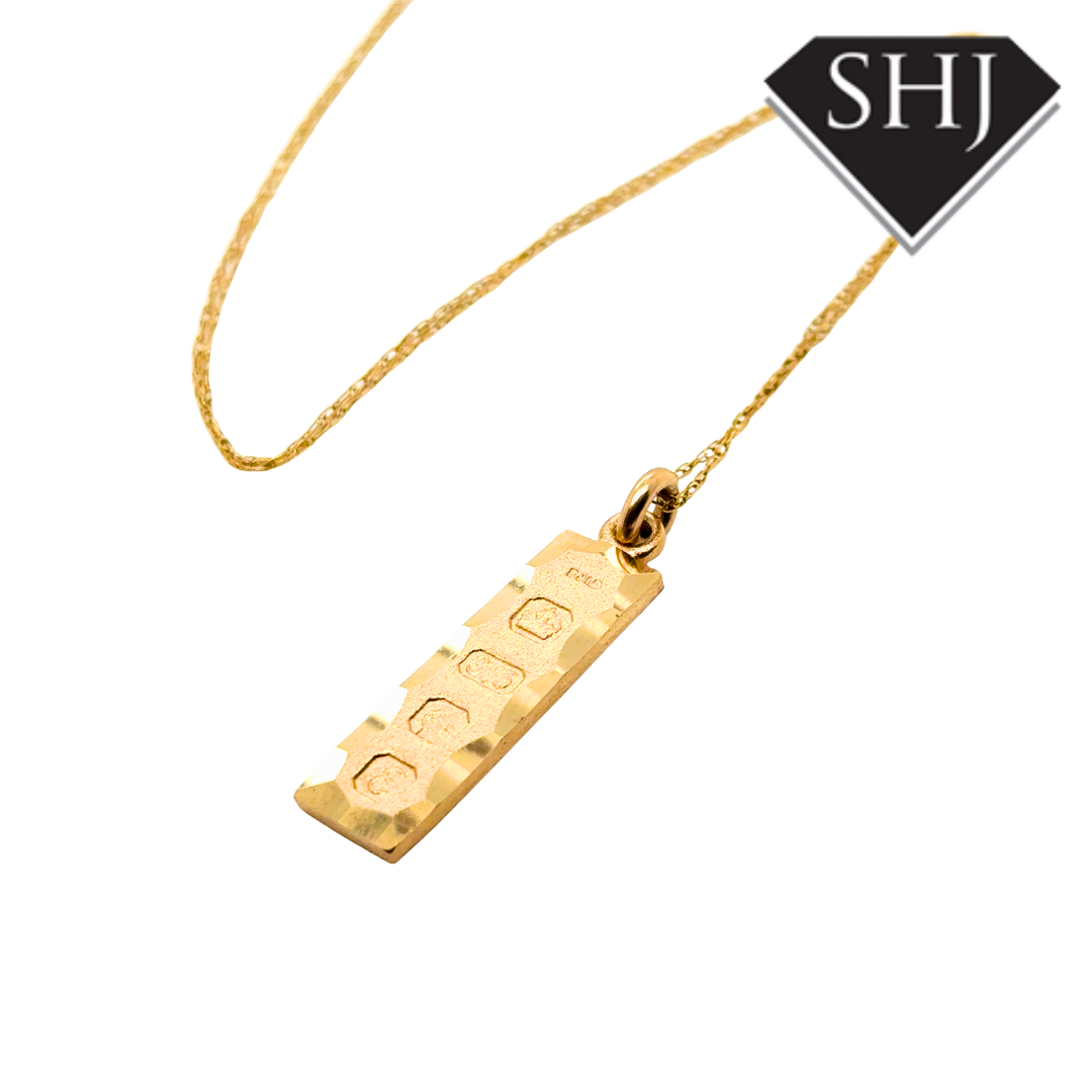 9ct Yellow Gold Ignot Pendant & Chain