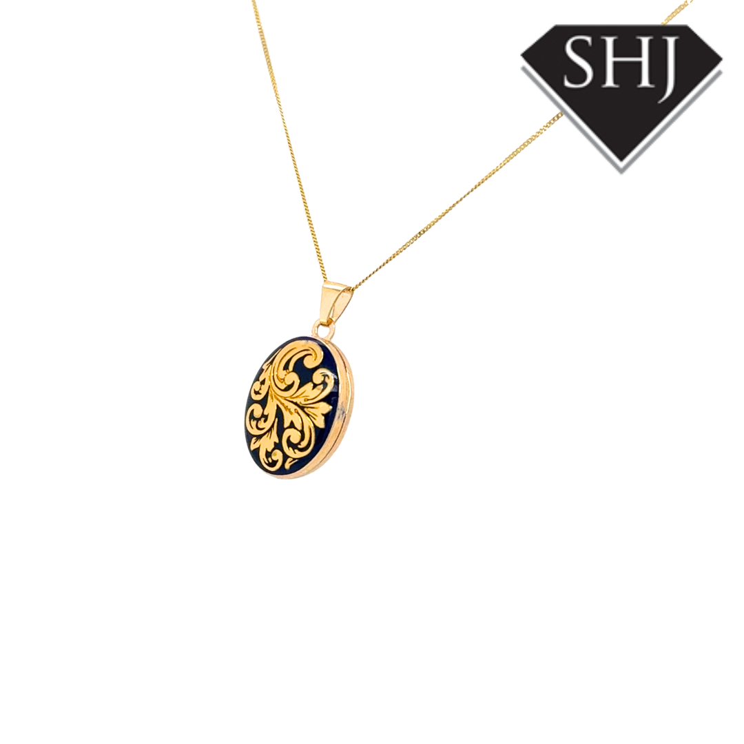 9ct Yellow Gold Enamel Locket & Chain