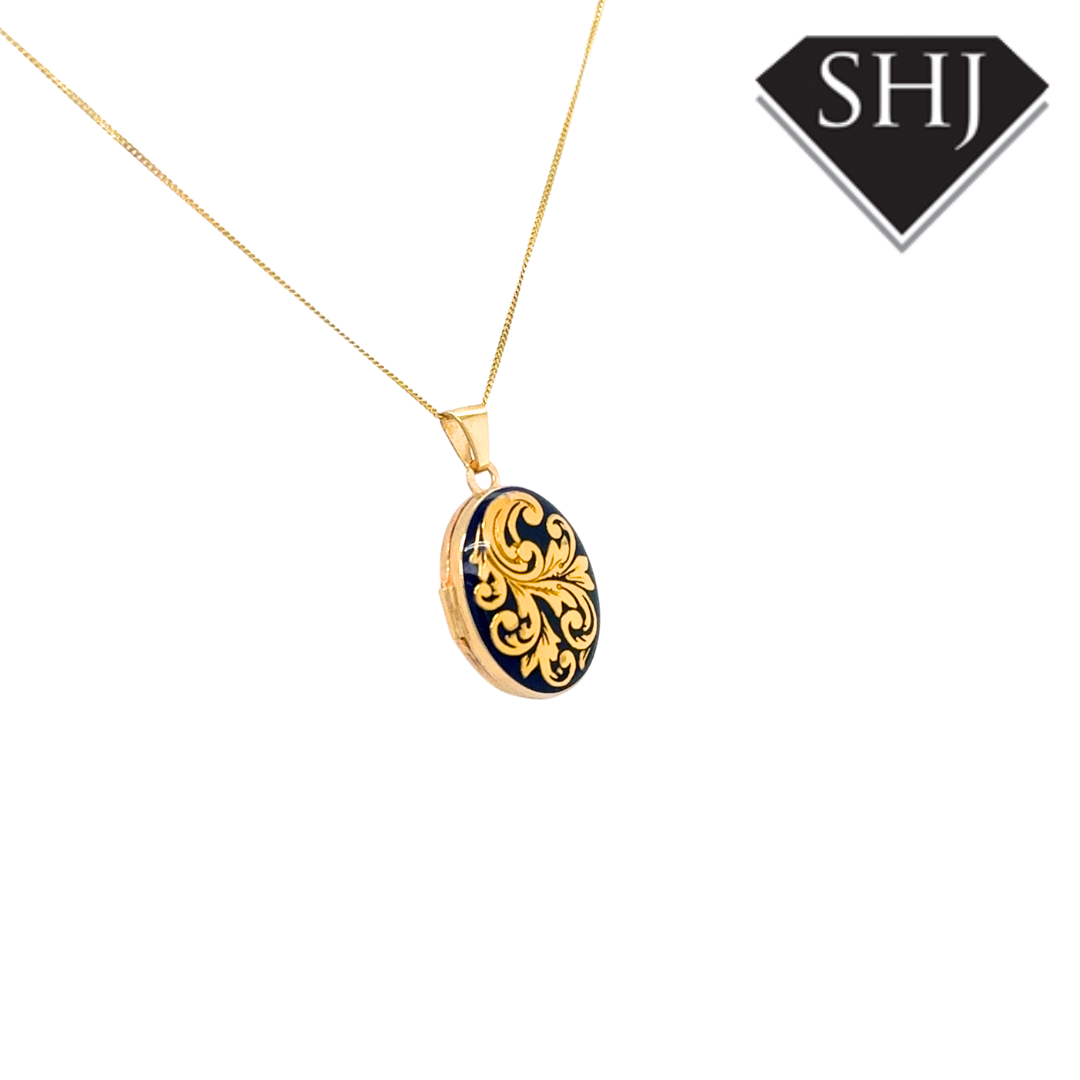 9ct Yellow Gold Enamel Locket & Chain
