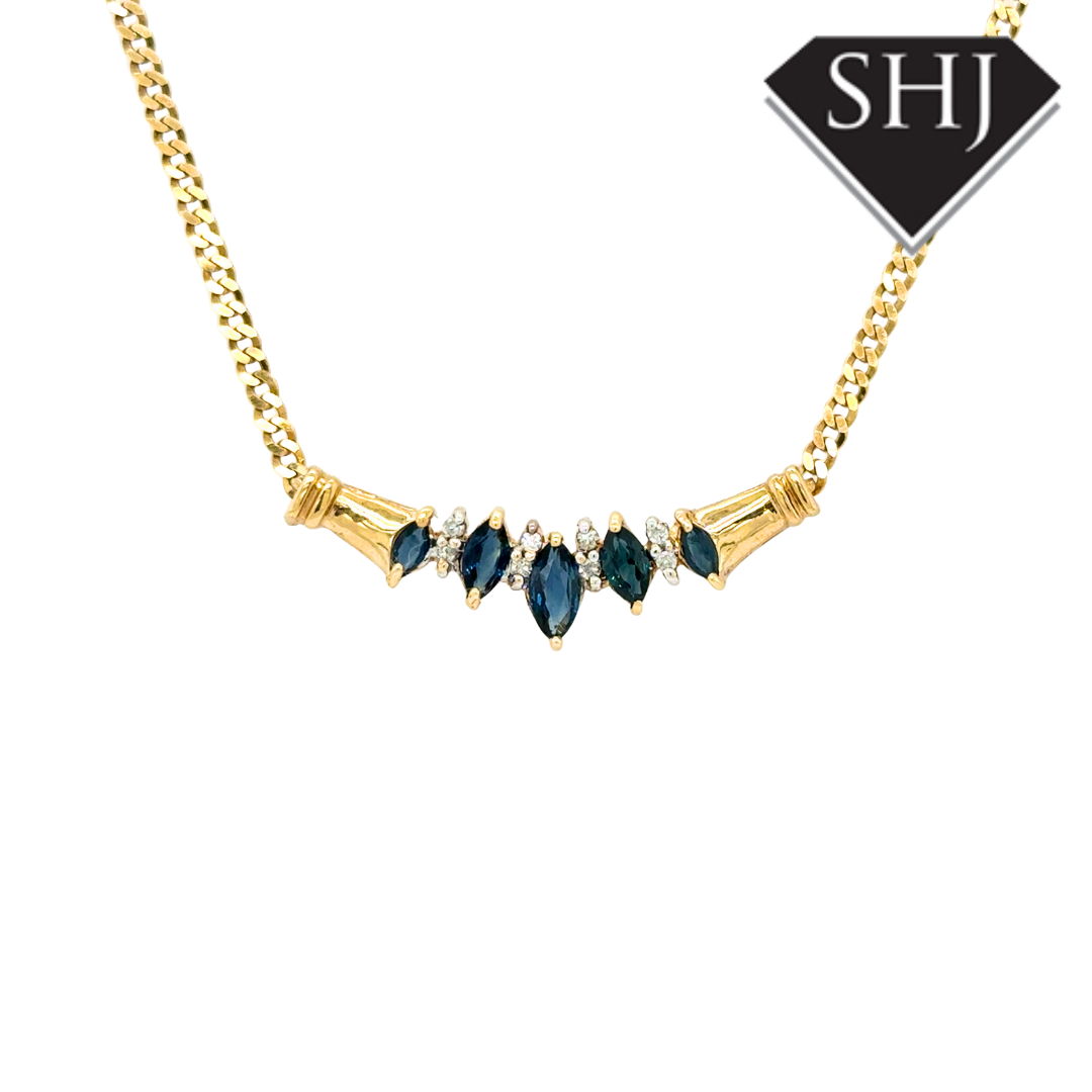 9ct Yellow Gold Sapphire & Diamond Necklet