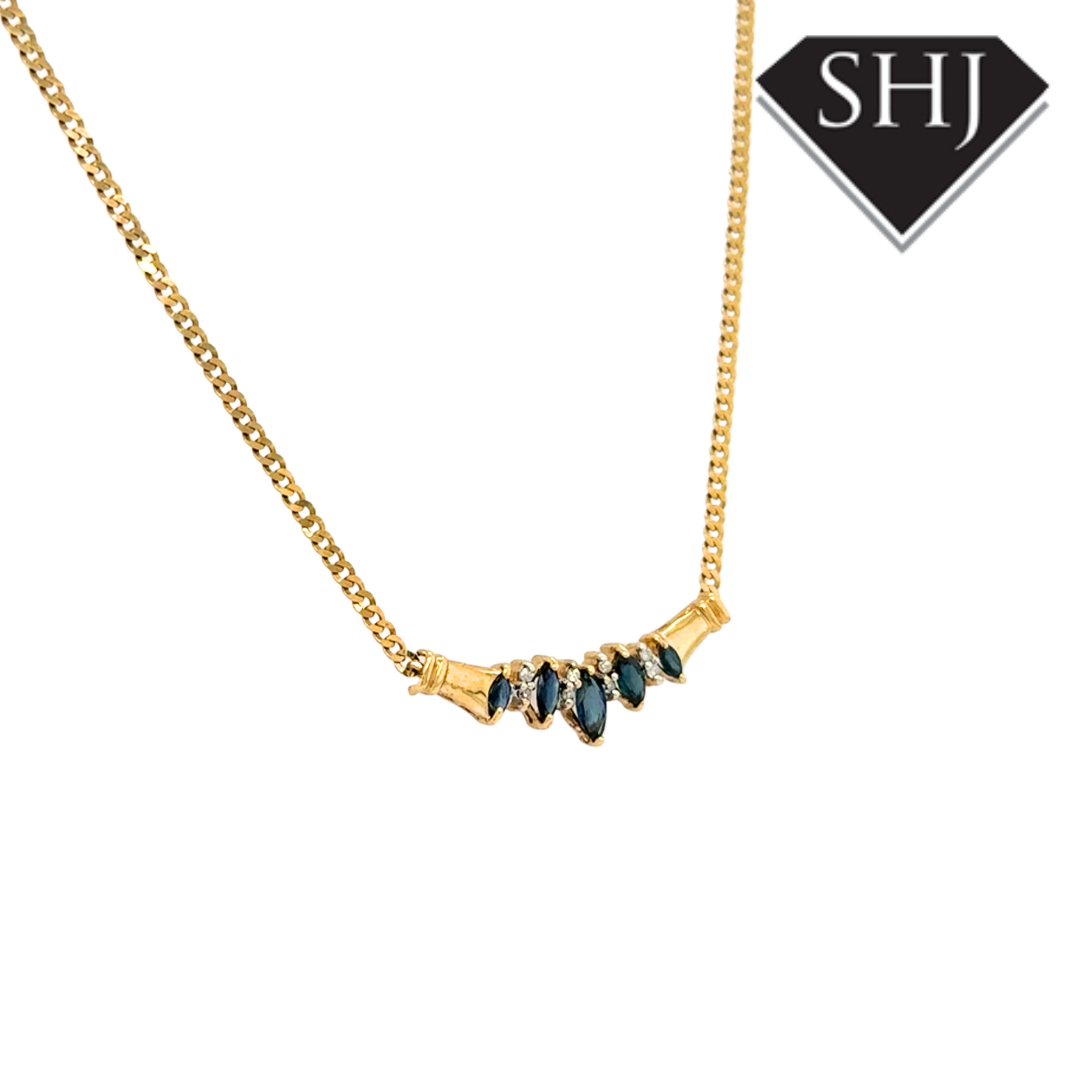 9ct Yellow Gold Sapphire & Diamond Necklet