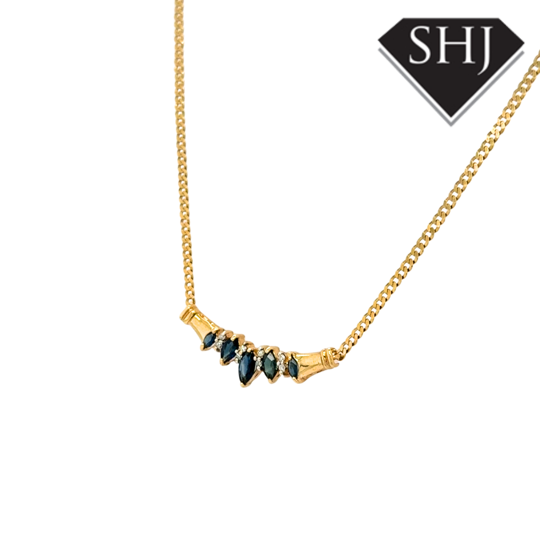 9ct Yellow Gold Sapphire & Diamond Necklet