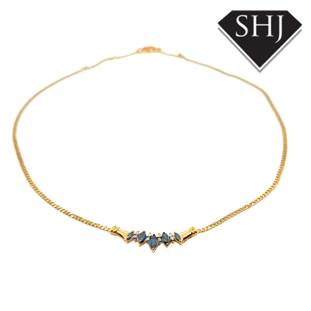 9ct Yellow Gold Sapphire & Diamond Necklet