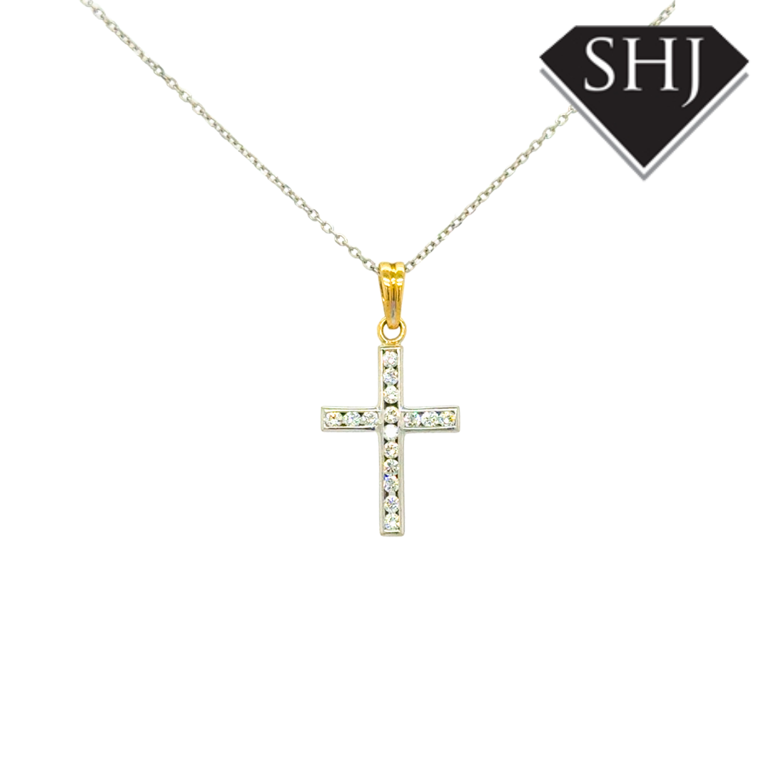 18ct White Gold Diamond Cross Pendant & Chain