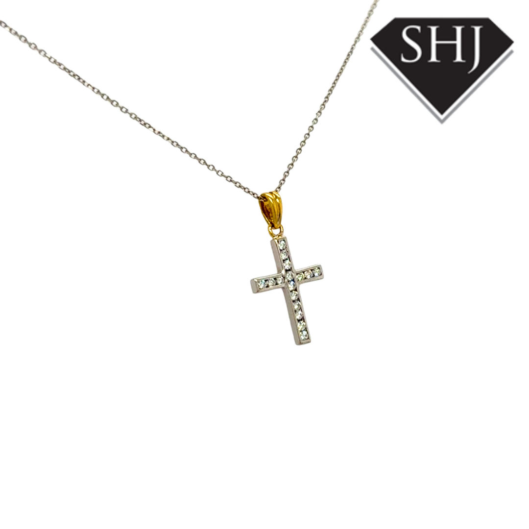 18ct White Gold Diamond Cross Pendant & Chain