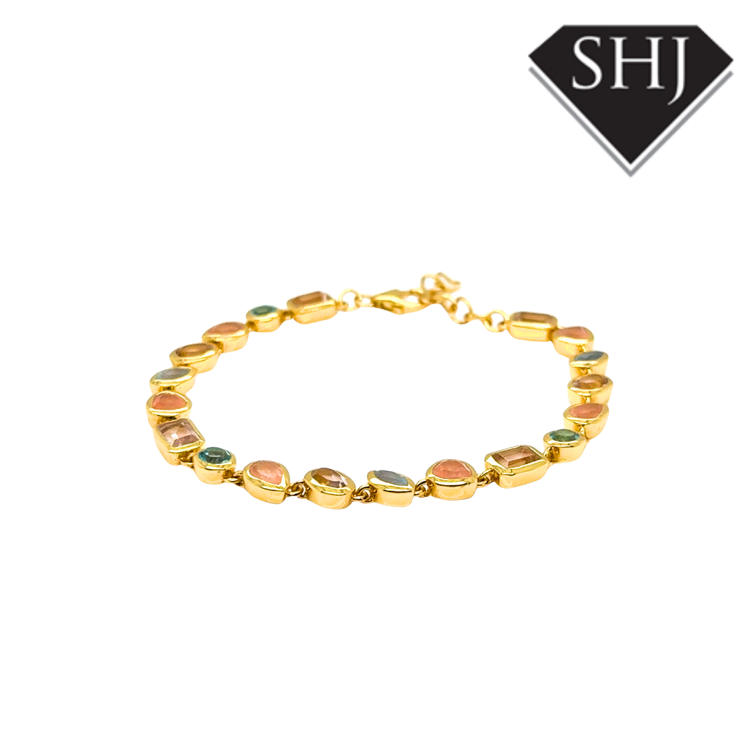 Silver 24ct Gold Plated Multi Gemstone Bracelet