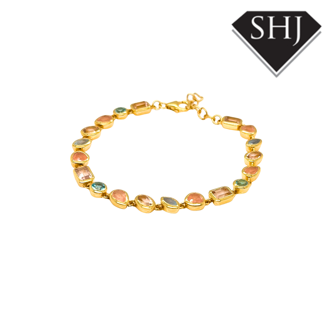 Silver 24ct Gold Plated Multi Gemstone Bracelet