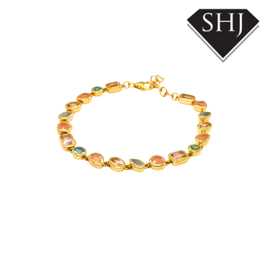Silver 24ct Gold Plated Multi Gemstone Bracelet