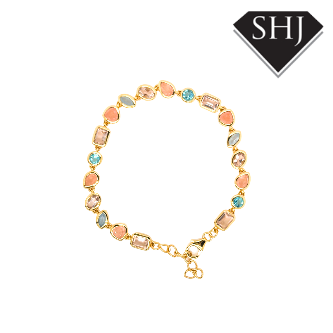 Silver 24ct Gold Plated Multi Gemstone Bracelet