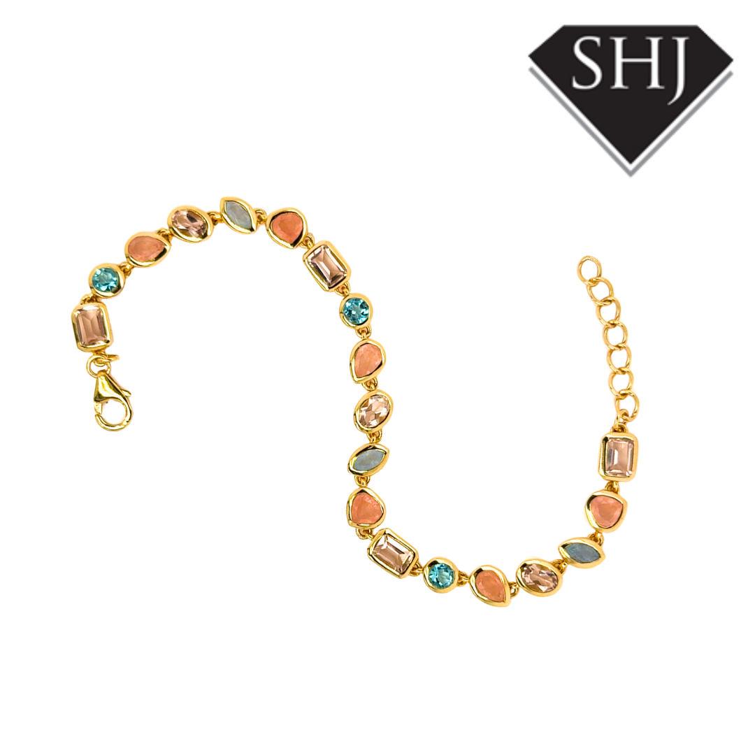 Silver 24ct Gold Plated Multi Gemstone Bracelet