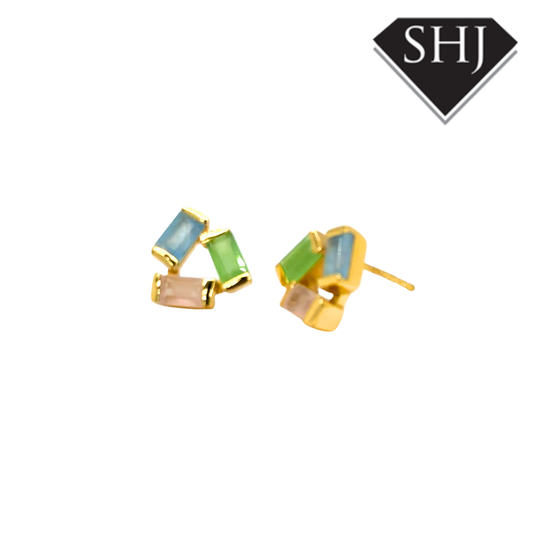 Silver 24ct Gold Plated Multi Gemstone Earrings