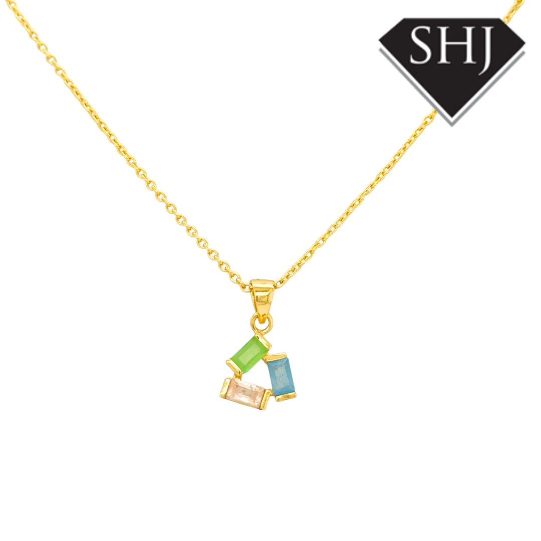 Silver 24ct Gold Plated Multi Gemstone Pendant & Chain