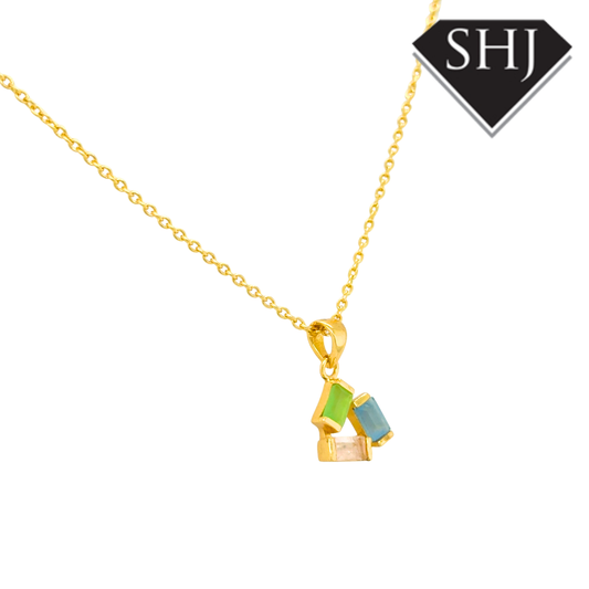 Silver 24ct Gold Plated Multi Gemstone Pendant & Chain