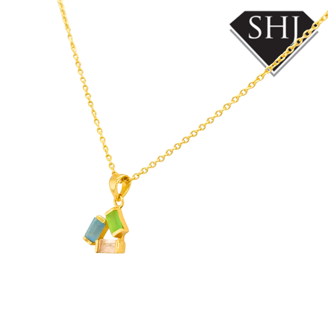 Silver 24ct Gold Plated Multi Gemstone Pendant & Chain