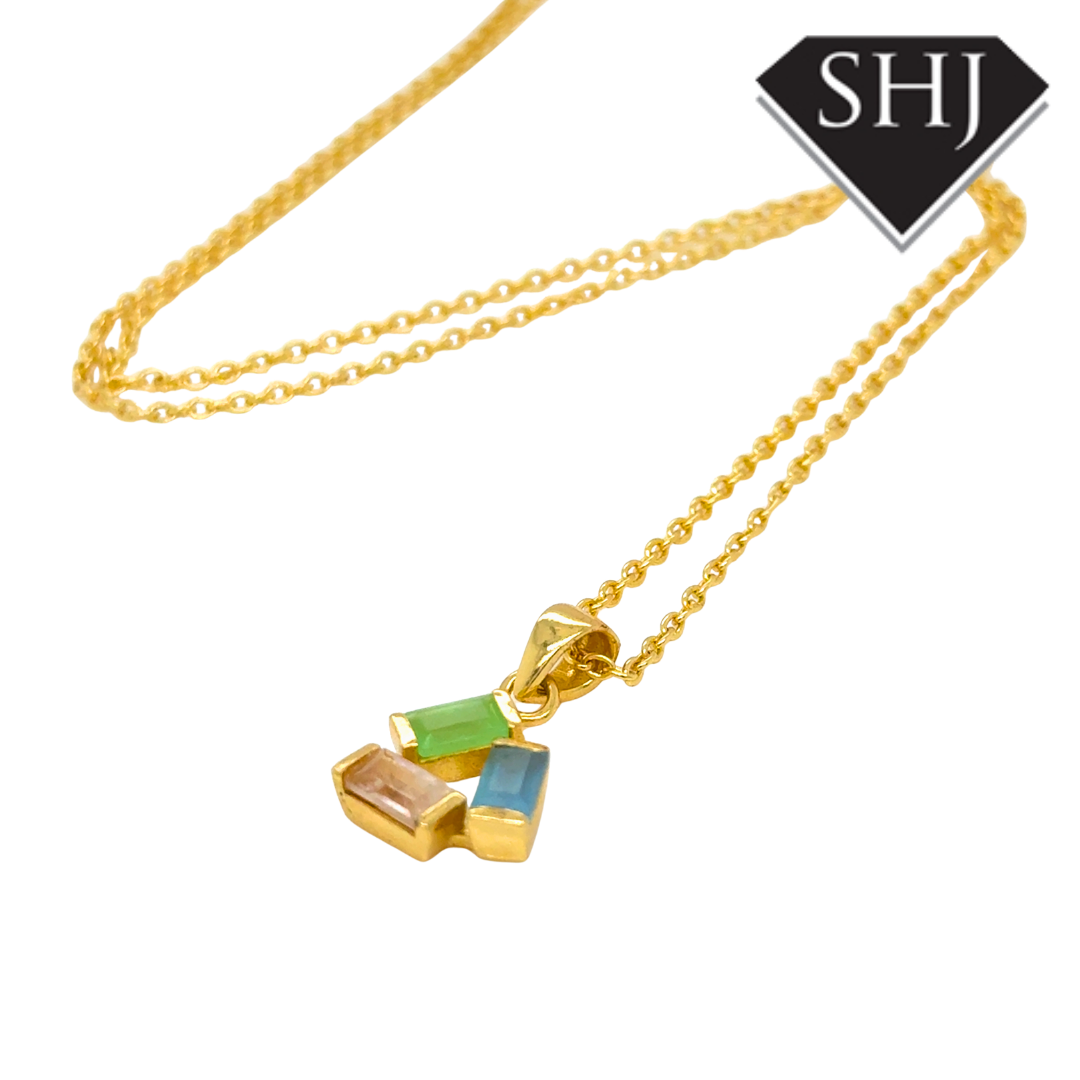 Silver 24ct Gold Plated Multi Gemstone Pendant & Chain
