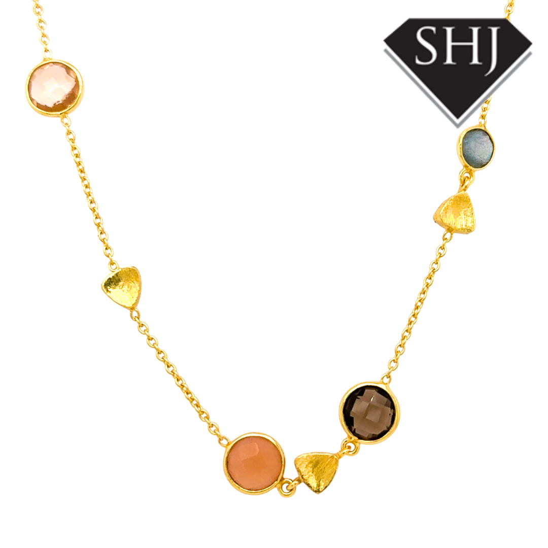 Silver 24ct Gold Plated Multi Gemstone Necklace