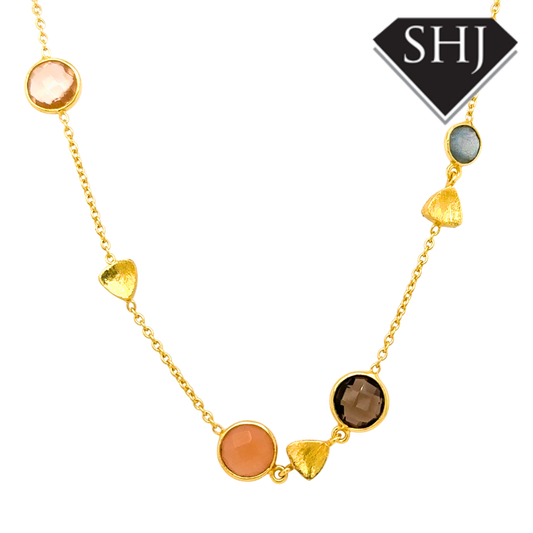 Silver 24ct Gold Plated Multi Gemstone Necklace