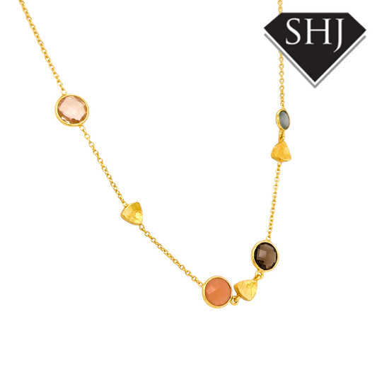Silver 24ct Gold Plated Multi Gemstone Necklace
