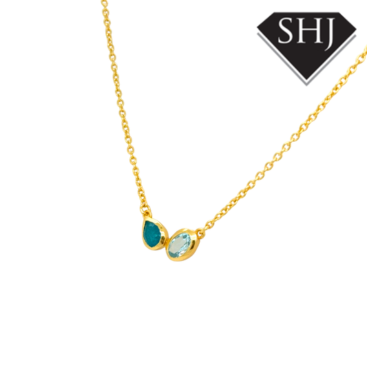 Silver 24ct Gold Plated Jade & Blue Topas Necklace